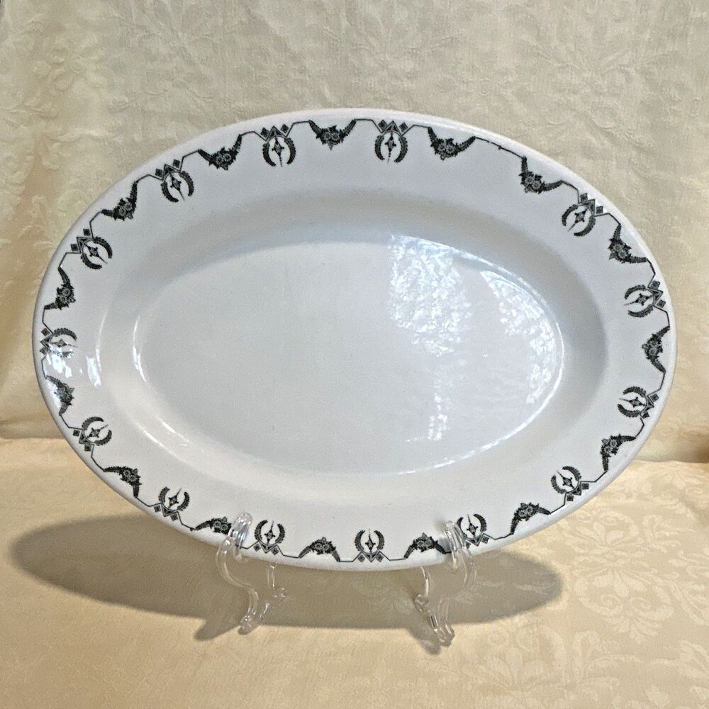 Antique 1925 Buffalo China Oval Platter Adam Pattern Green Garland Restaurant